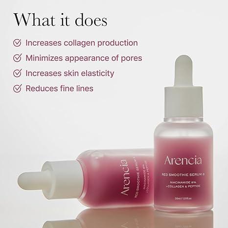 Red Collagen + Peptide Smoothie Serum, 8% Niacinamide, Vitamin C, Vitamin E, lifting anti-aging serum for skin texture for glass skin